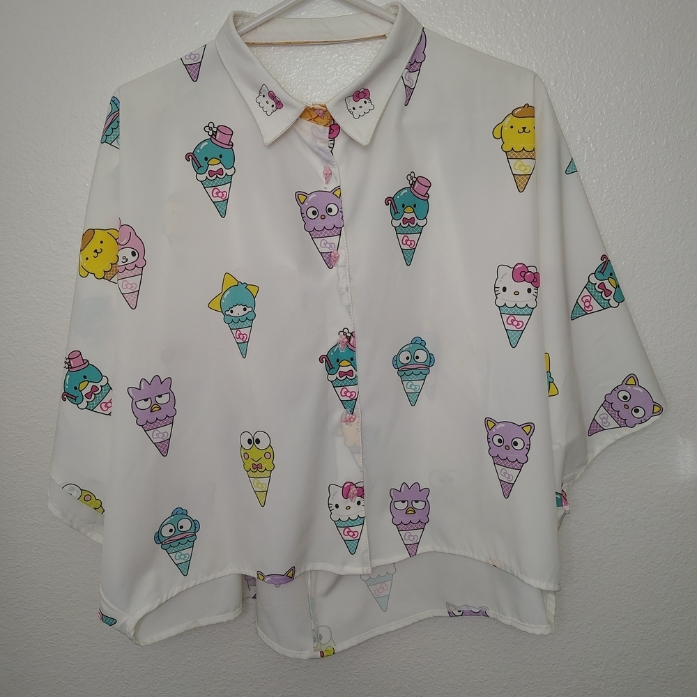 Black Heart Women's Hello Kitty & Friends Print Kimono Sleeves Crop top Sz S - M